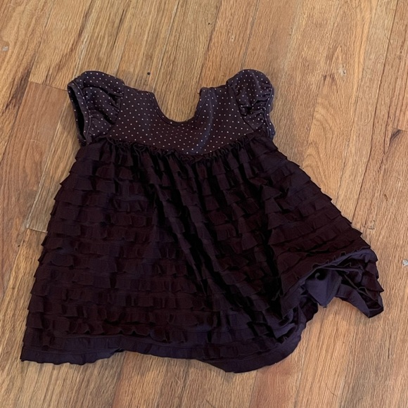 Bonnie Baby Brown Dress with Pink Polka Dot Bow - Picture 3 of 3